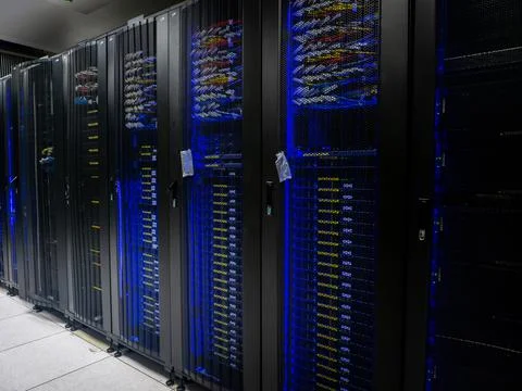 Server room data center. Backup, mining, hosting, mainframe Foto stock