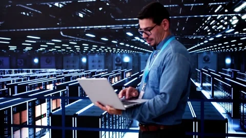Server Room In Data Center. Cloud Computer Engineer Stock Footage 284478706