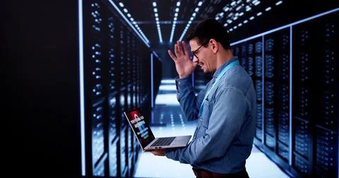 Server Room In Data Center. Cloud Computer Engineer Stock Photos