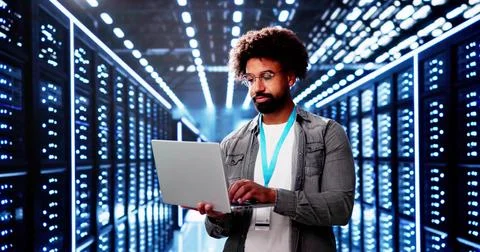Server Room In Data Center. Cloud Computer Engineer Stock Photos