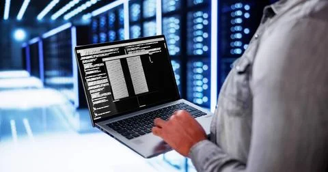 Server Room In Data Center. Cloud Computer Engineer Stock Photos