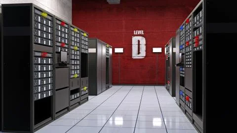 Server room, data center with computer servers in racks, computer facility Stock Illustration