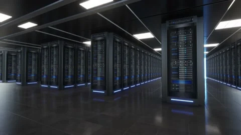 Server room of a data center or ISP Stock Footage 218586621