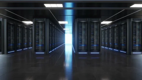 Server room of a data center or ISP Stock Footage 218587433