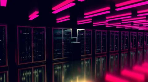Server room data center. Rackmount LED console. Backup, mining, hosting Stock Illustration
