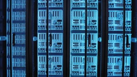 Server room data center racks processing information Stock Footage 348797005