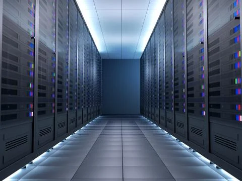 Server room data center, virtual hosting services. 3D render. Stock Illustration