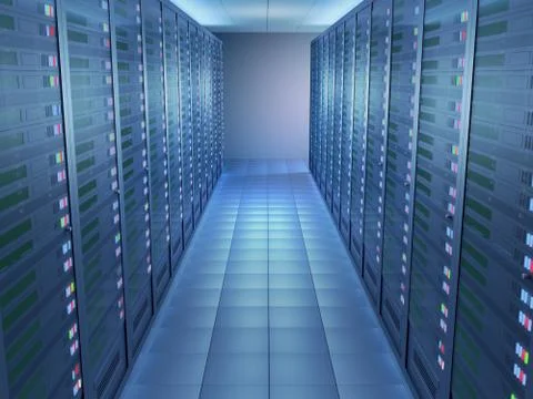 Server room data center, virtual hosting services. 3D render. Stock Illustration