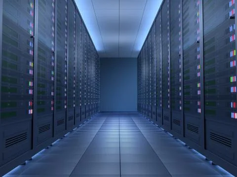 Server room data center, virtual hosting services. 3D render. Stock Illustration