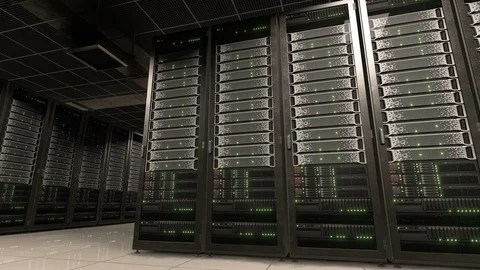 Server room data center with working server racks Stockbeeldmateriaal 89468225