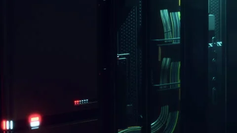 Server room with data storage during night time Stock Footage 342046977