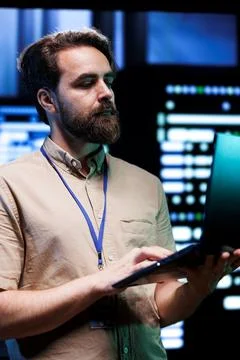 Server room with data storage tech Stock Photos