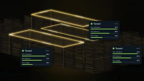 Server Room Data Visualization GPU Utilization Metrics Horizontal Server Rack Stock Footage 344786075