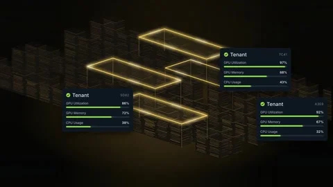 Server Room Data Visualization GPU Utilization Graphs Server Rack Animation Stock Footage 344786124