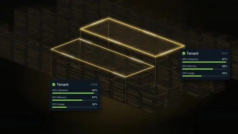 Server Room Data Visualization GPU Utilization Metrics 3D Rack Monitoring Stock Footage 344786230