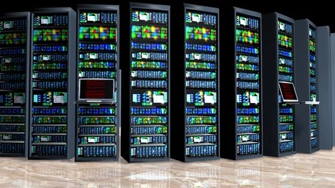Server room in datacenter, room equipped with data servers. LED lights flashing. Stock Footage 74765247