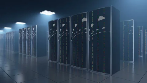 Server room in datastore with clouds reflection Stock Footage 91846786