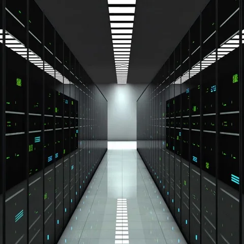 Server room. Dynamic focal length. LED lights are flashing Stock Footage 69718828