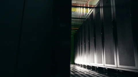 Server room with an empty pathway. data center, ecurity, data ptotection, data Stock Footage 113361062