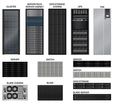 Server room equipment set. Data center icons. Network Server Sign Stock Illustration