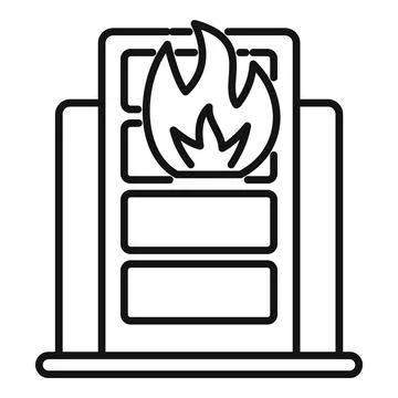 Server room fire burning data loss icon vector outline Stock Illustration