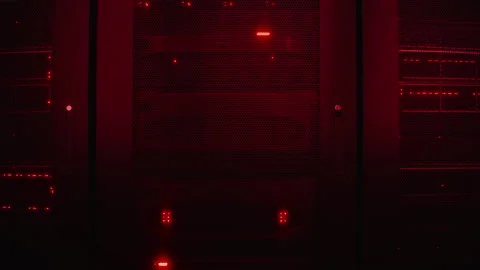 Server room with flashing red lights Stock Footage 335492974