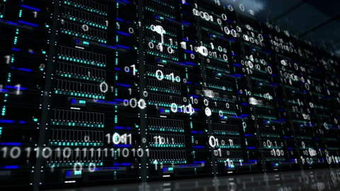 Server room fly loop with holograms Stock Footage 105266818