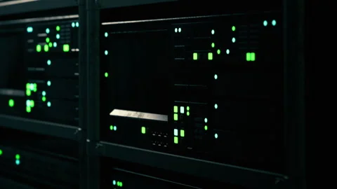 Server room with green lights indicating activity and data flow Stock Footage 343937571