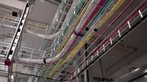 The server room has a lot of wires. Stock Footage 169477631