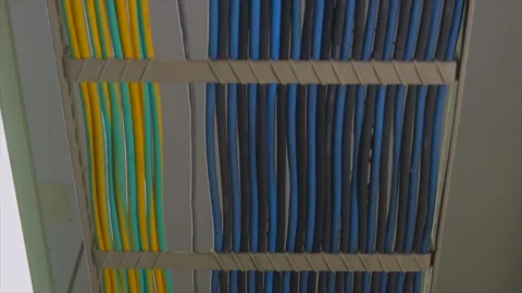 Server room has a lot of wires. Bottom view of bonded wire india Stock Footage 220179061