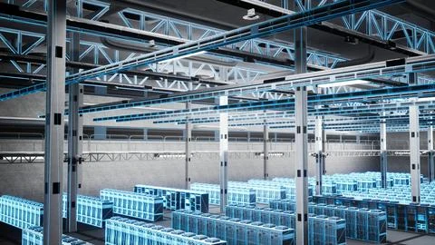 Server room high tech equipment used for data processing, VFX overlay Stock Photos