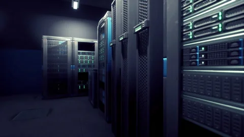 Server room housing rows of functioning supercomputers 動画素材 244121422