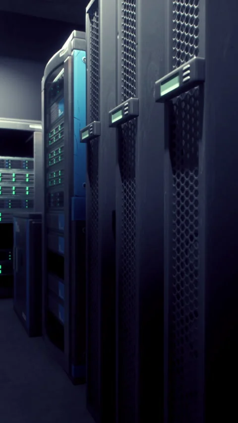 Server room housing rows of functioning supercomputers Video stock 306201933