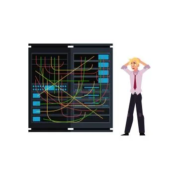 Server room illustration - data center storage with tangled wires and young イラスト素材