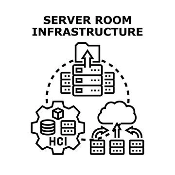 Server room infrastructure with hyper converged computing cloud storage Stock Illustration
