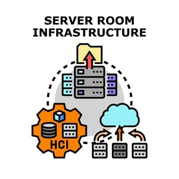 Server room infrastructure with hyper converged computing cloud storage 库存插图