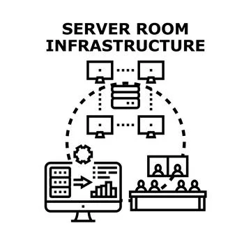 Server room infrastructure managing data and network technology Illustrazione stock