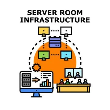 Server room infrastructure managing data and network technology 스톡 일러스트