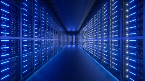 Server room interior in datacenter. 3D Render 스톡 일러스트