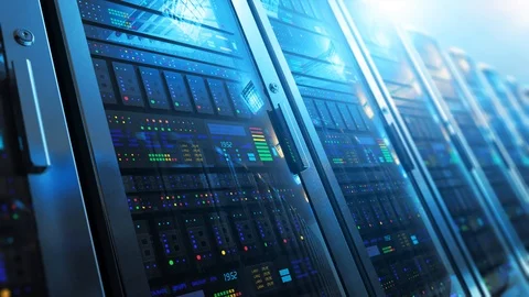 Server room interior in datacenter Stockbeeldmateriaal 95624650