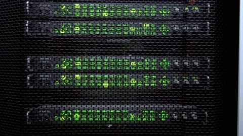 Server room interior in datacenter in green light Stock Footage 93579529