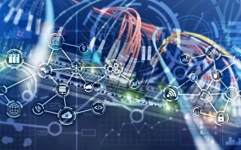 Server room IOT communication Smart industry internet of things concept. Digital 스톡 사진