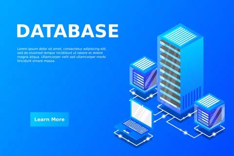 Server room isometric, Cloud storage data, Data center, Big data processing a Stock Illustration