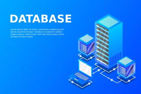 Server room isometric, Cloud storage data, Data center, Big data processing a Stockillustratie