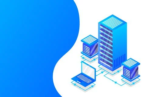 Server room isometric, Cloud storage data, Data center, Big data processing a 스톡 일러스트