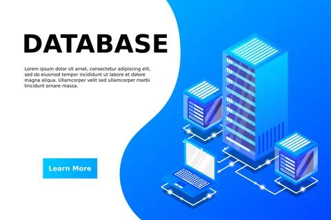 Server room isometric, Cloud storage data, Data center, Big data processing a Stock Illustration