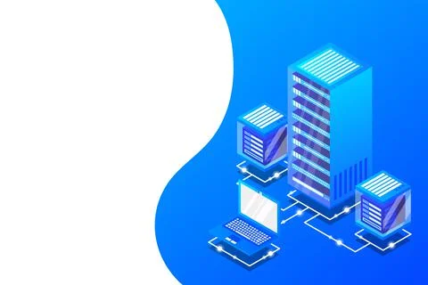 Server room isometric, Cloud storage data, Data center, Big data processing a 스톡 일러스트