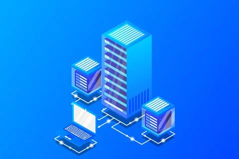 Server room isometric, Cloud storage data, Data center, Big data processing a 스톡 일러스트