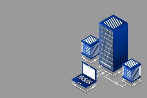 Server room isometric, Cloud storage data, Data center, Big data processing a Stock Illustration