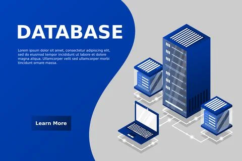 Server room isometric, Cloud storage data, Data center, Big data processing a Illustrazione stock